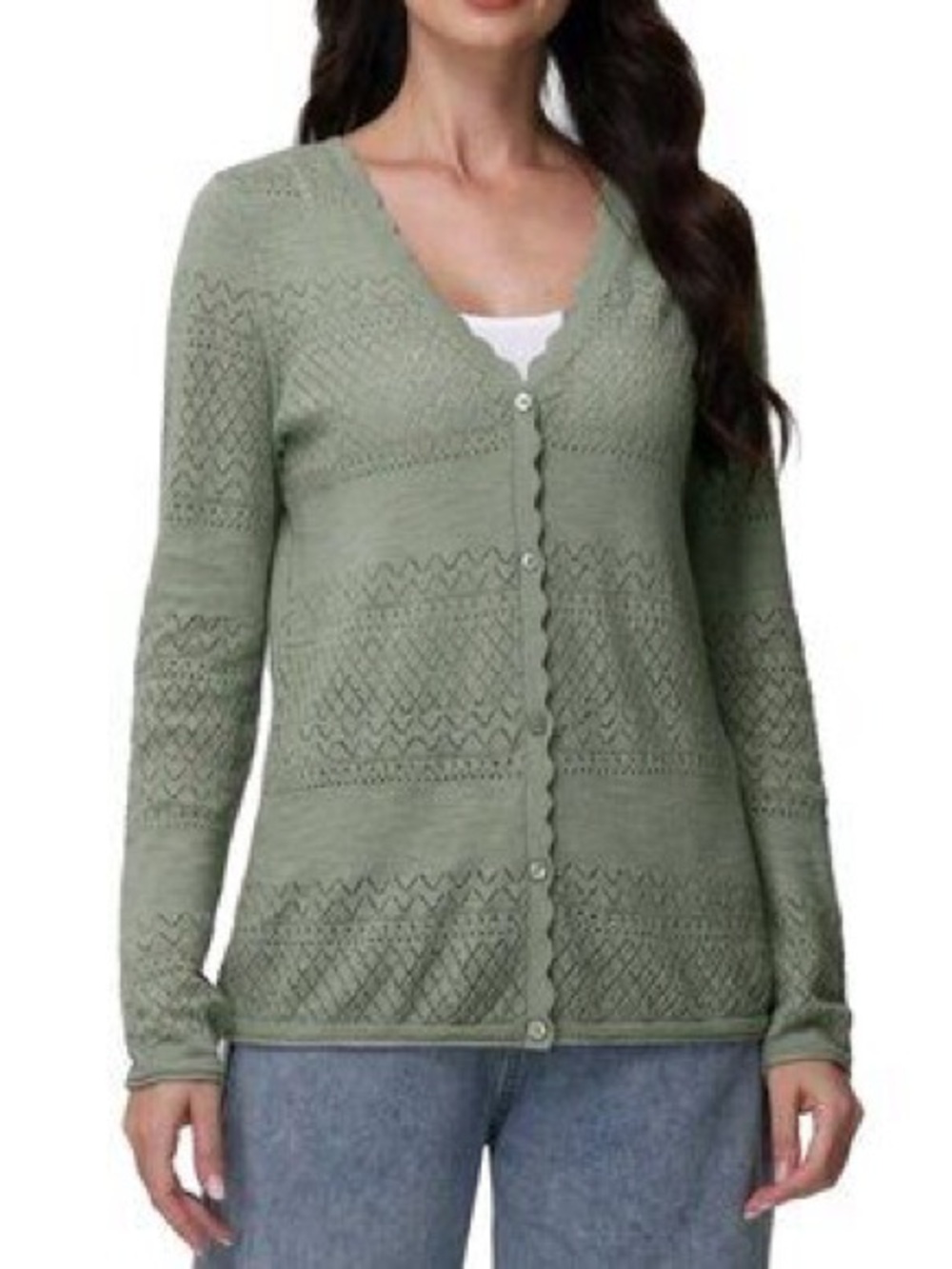 Frye Scalloped Edge Pointelle Cardigan Sweater Medium